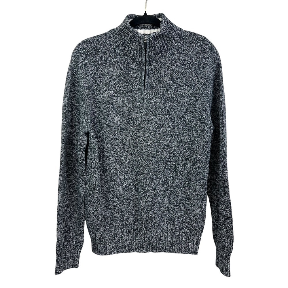 Eddie Bauer Mens Knit Sweater Mock Neck Quarter Zip Heather Black White Size S*